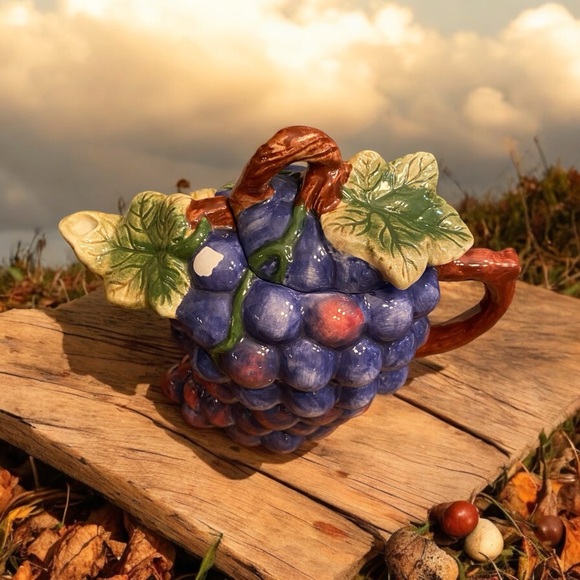 Sakura Sonoma China Purple grape vine two cup hand painted teapot 6" collectors - Picture 3 of 11